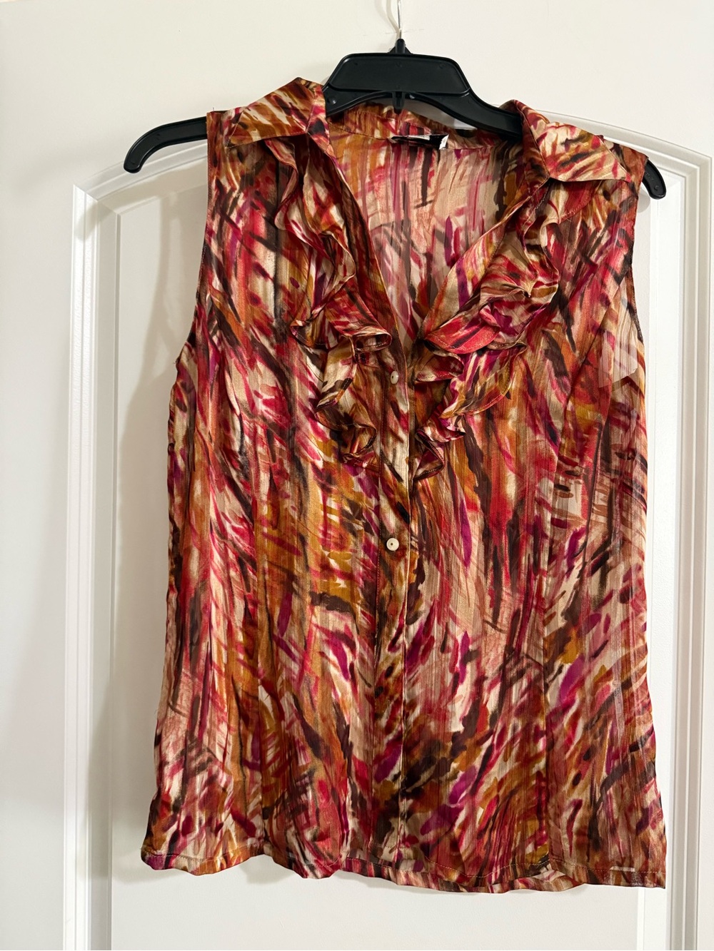Tahari Multicolor Ruffle V-Neck Sleeveless Blouse